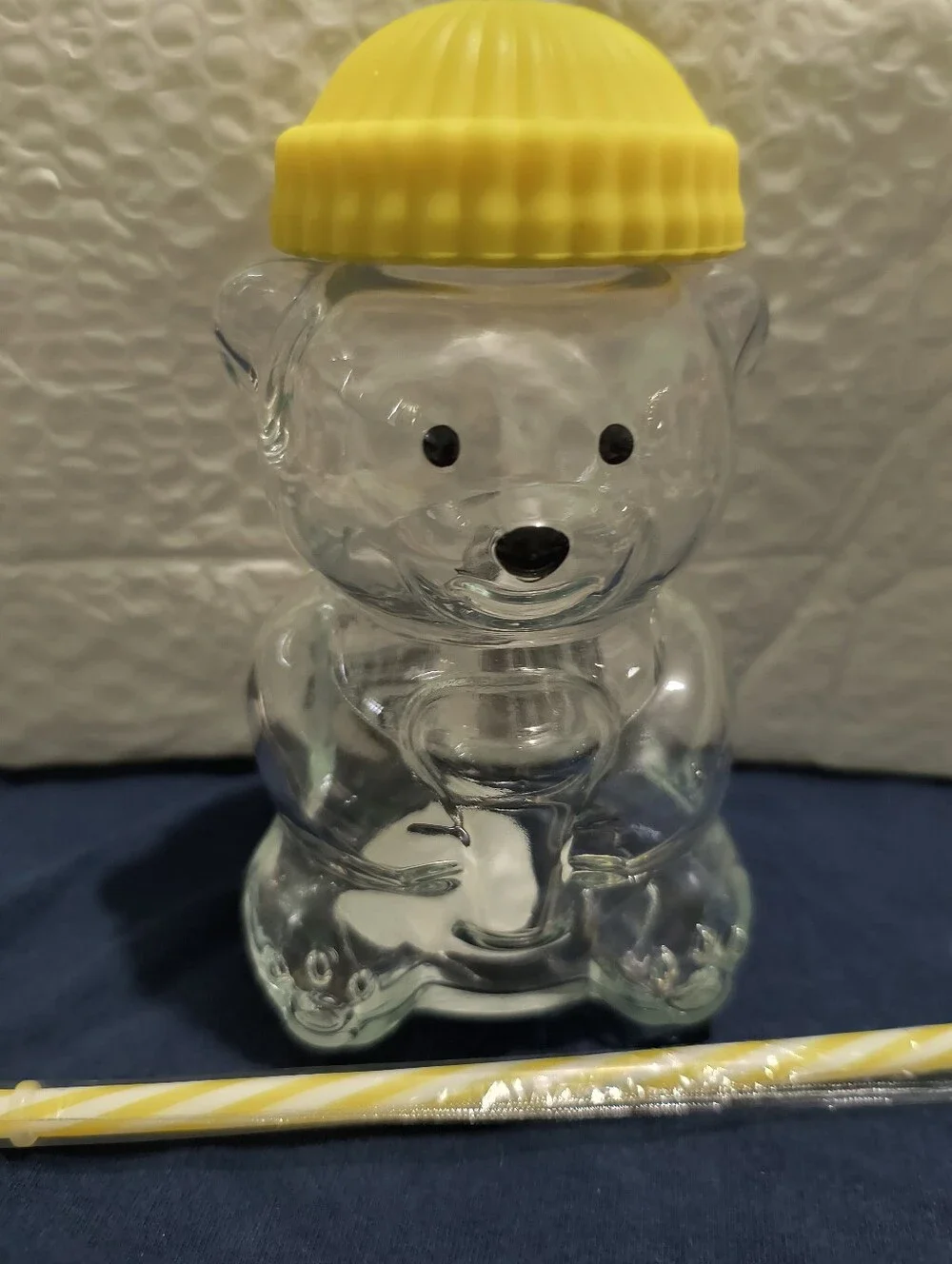 Star Bucks Clear Glass Bear Bottle Tumbler with Yellow Lid